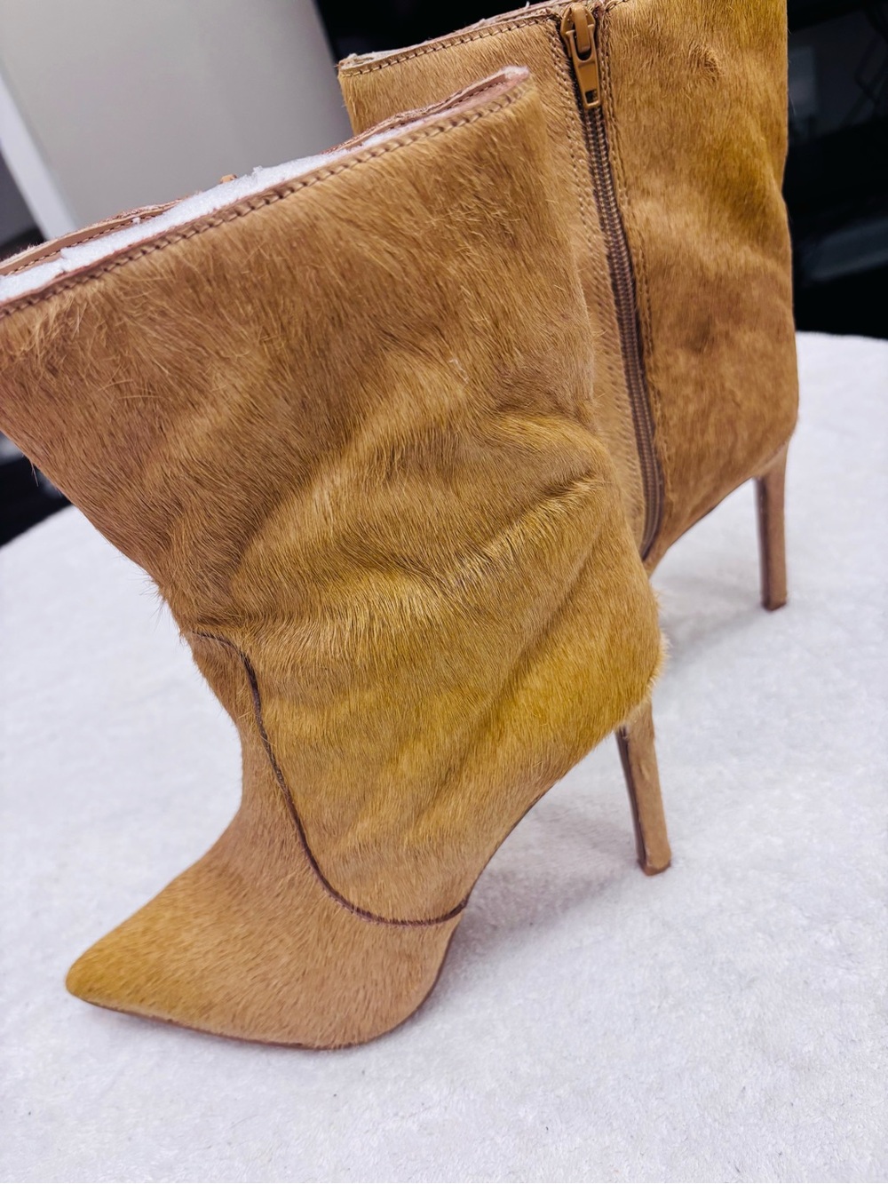 Almost Brand New Calf Fur Boots By Express - Size 8- Heel 4 Inches - Box 22